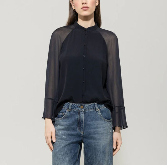 Wide Silk-Blend Blouse