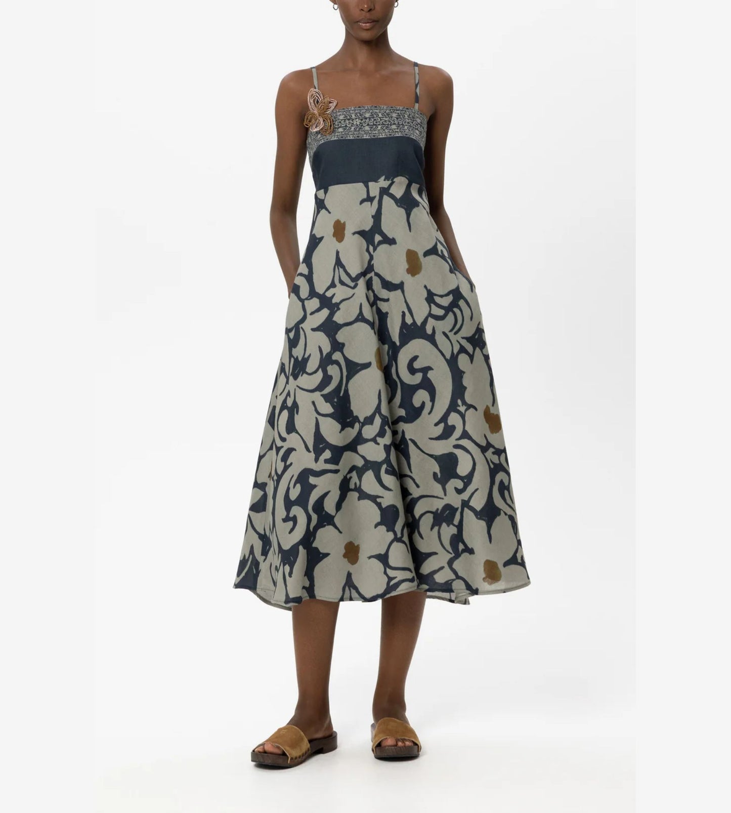 Ramie Dress with Flower Print