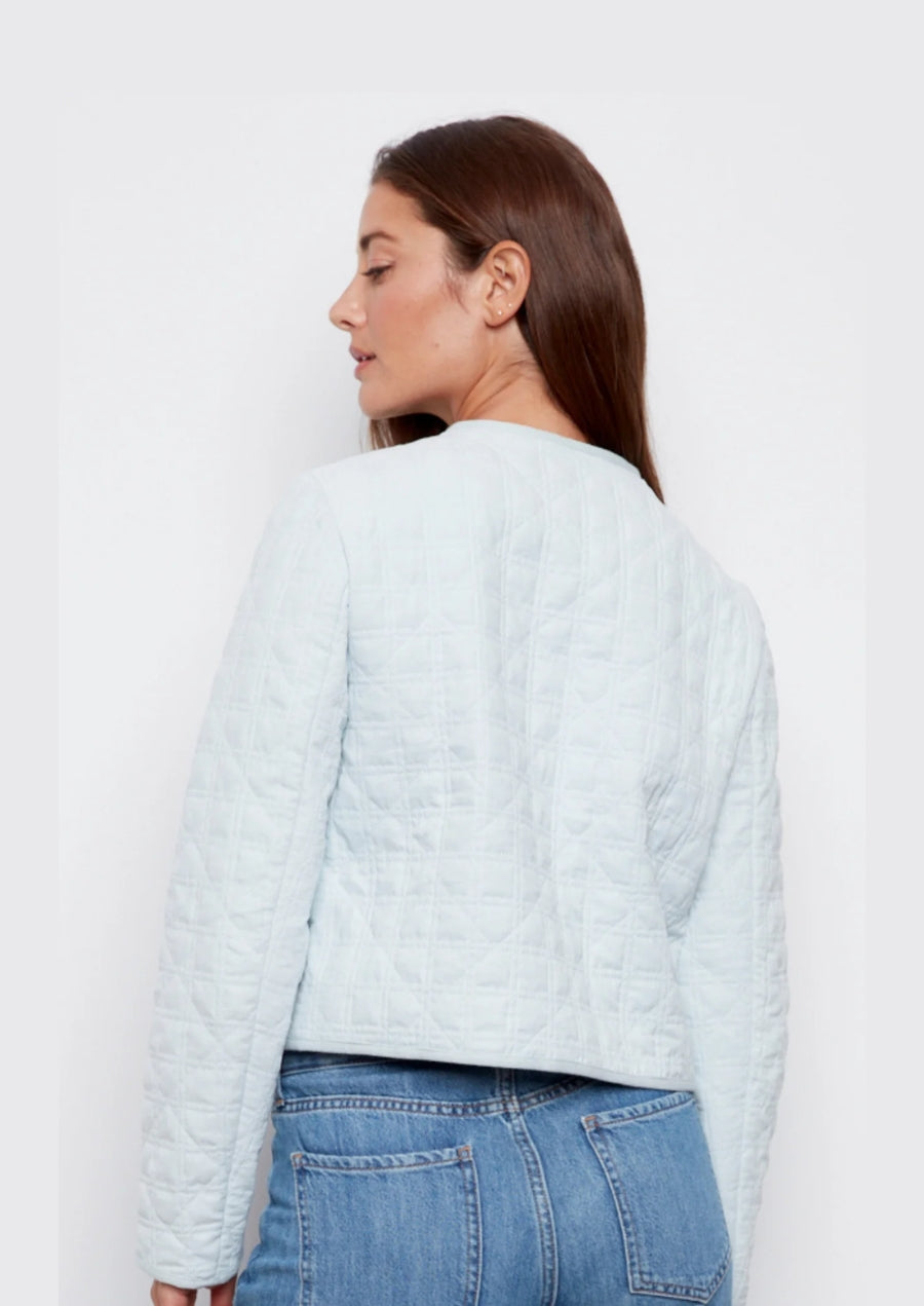 8475-Caya, Quilted Collarless Buttoned Front Jacket