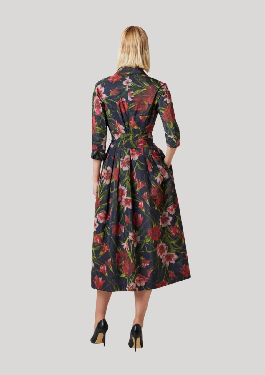 Taffeta Faille Hazy Floral Print Shirt Dress