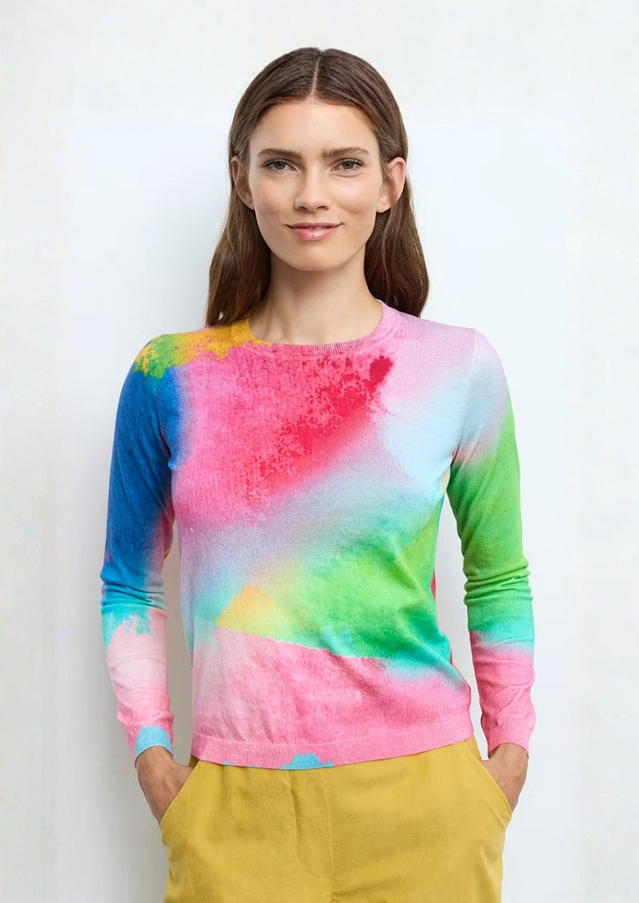80600 Long Sleeve Watercolor Print Sweater