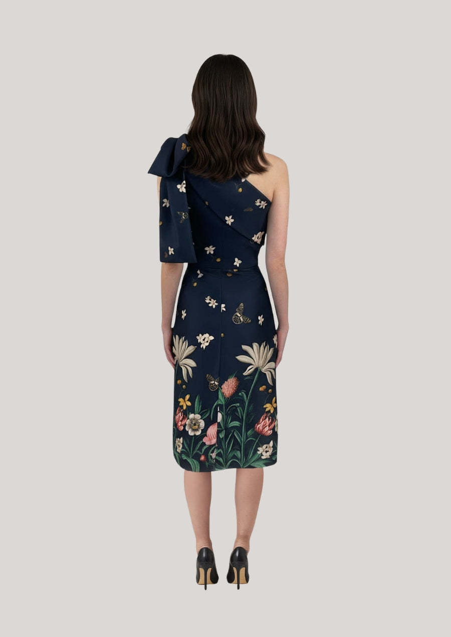 Mikado Floral Butterfly One Shoulder Dress