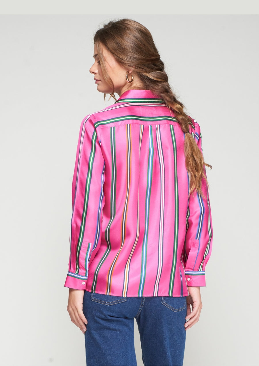Pink Silk Shirt Multi Colored Stripes