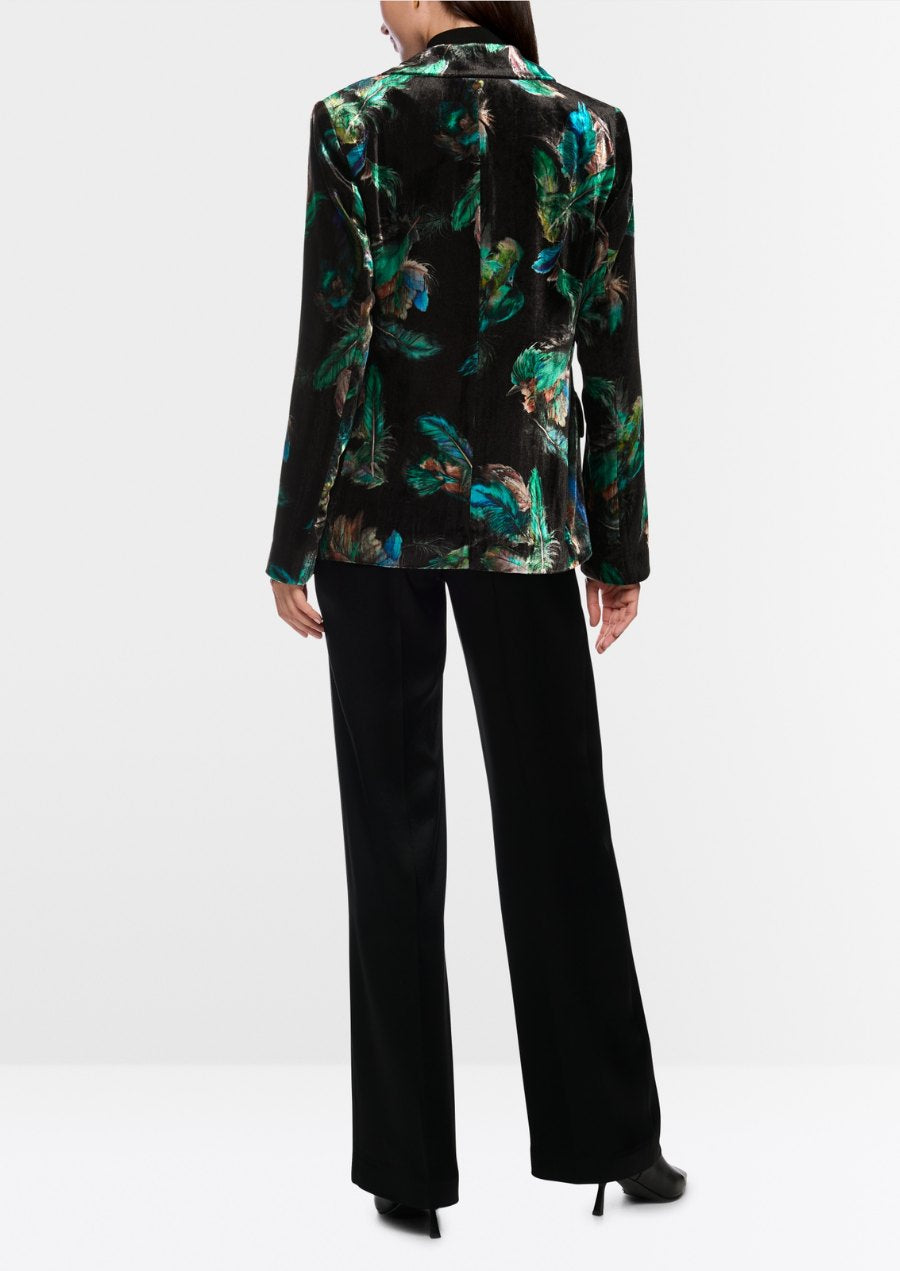 Velvet Blazer with Feather Print