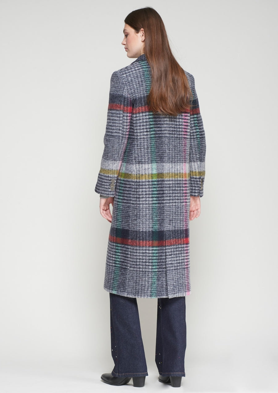 Multi Color Checked Long Grey Coat
