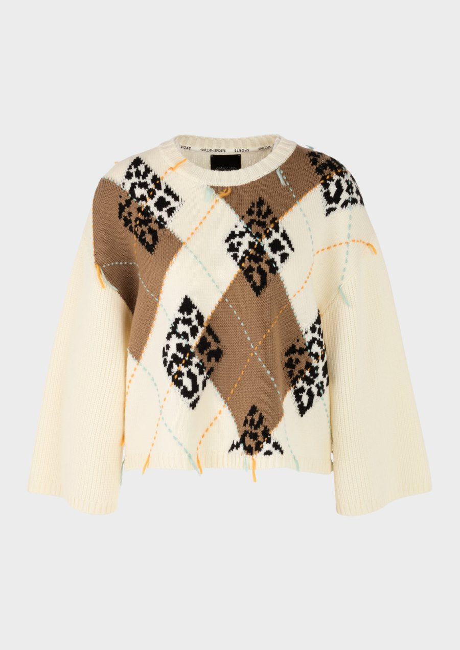 Wool Jumper with Argyle and Fringes