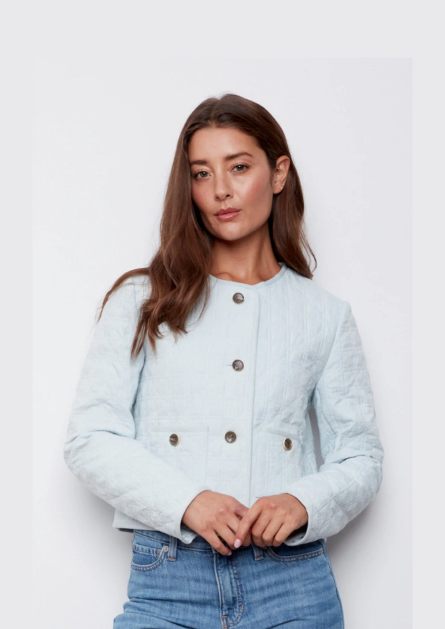 8475-Caya, Quilted Collarless Buttoned Front Jacket
