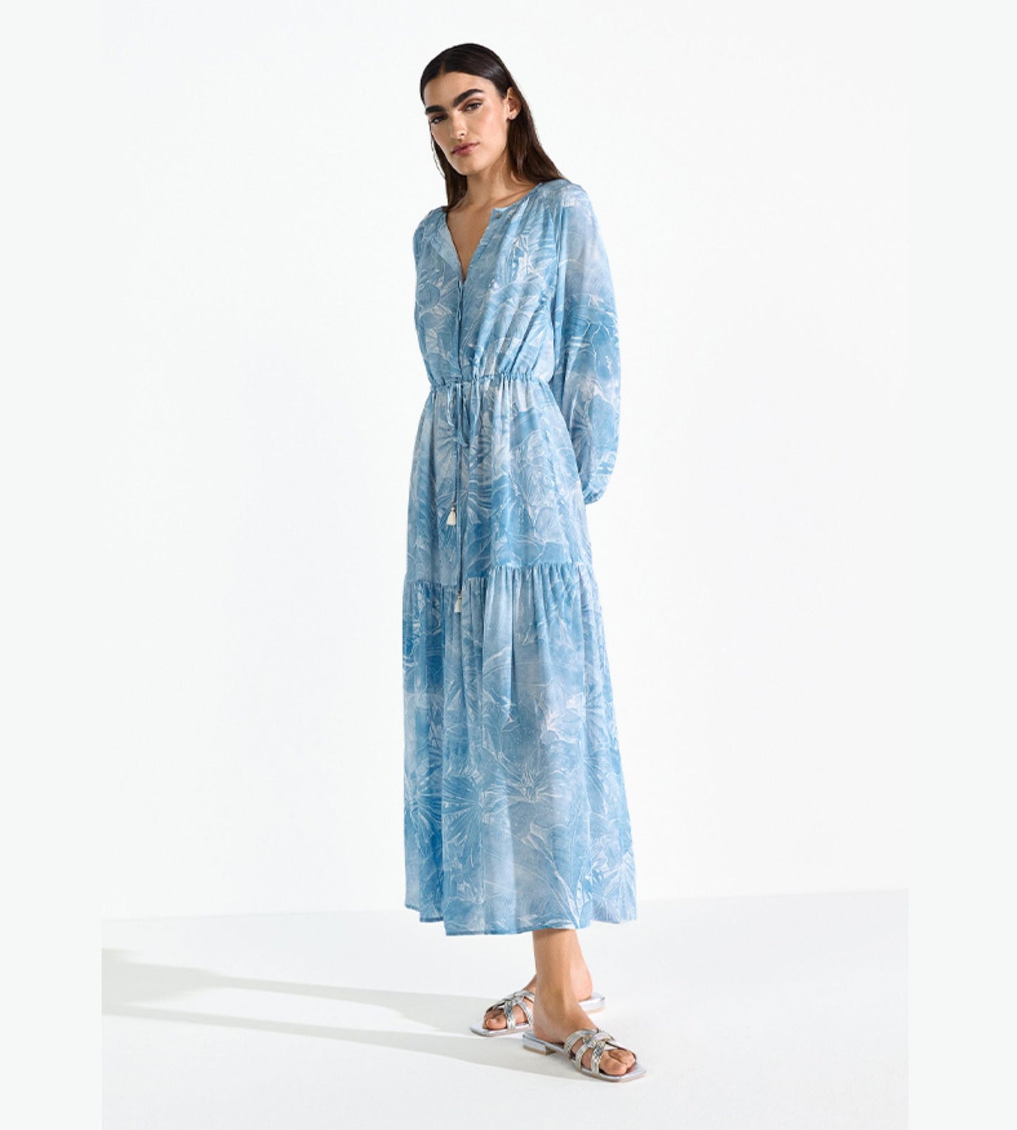 Flowing Midi-Dress with All Over Print