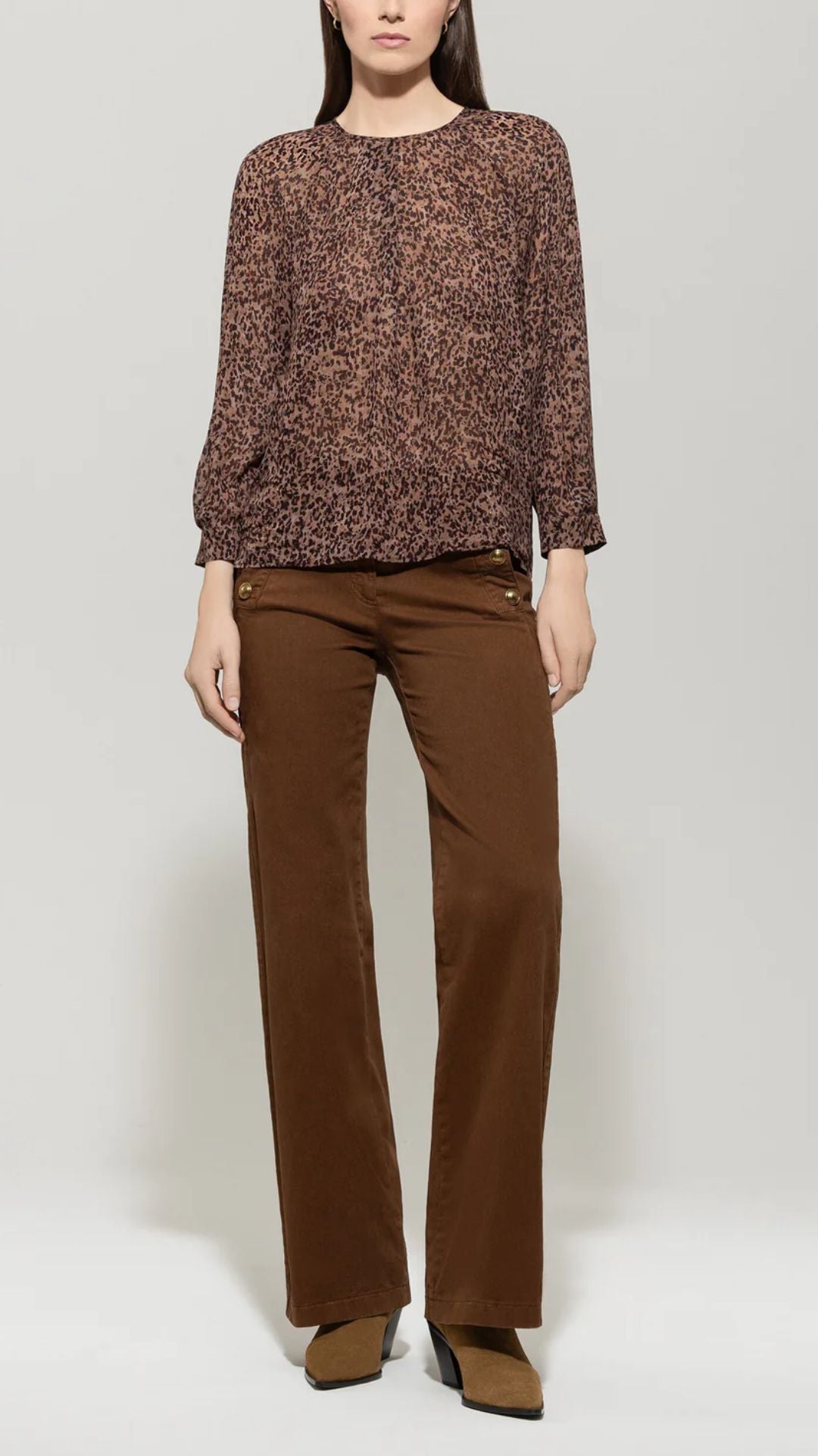 Blouse with Animal Print-Burgundy
