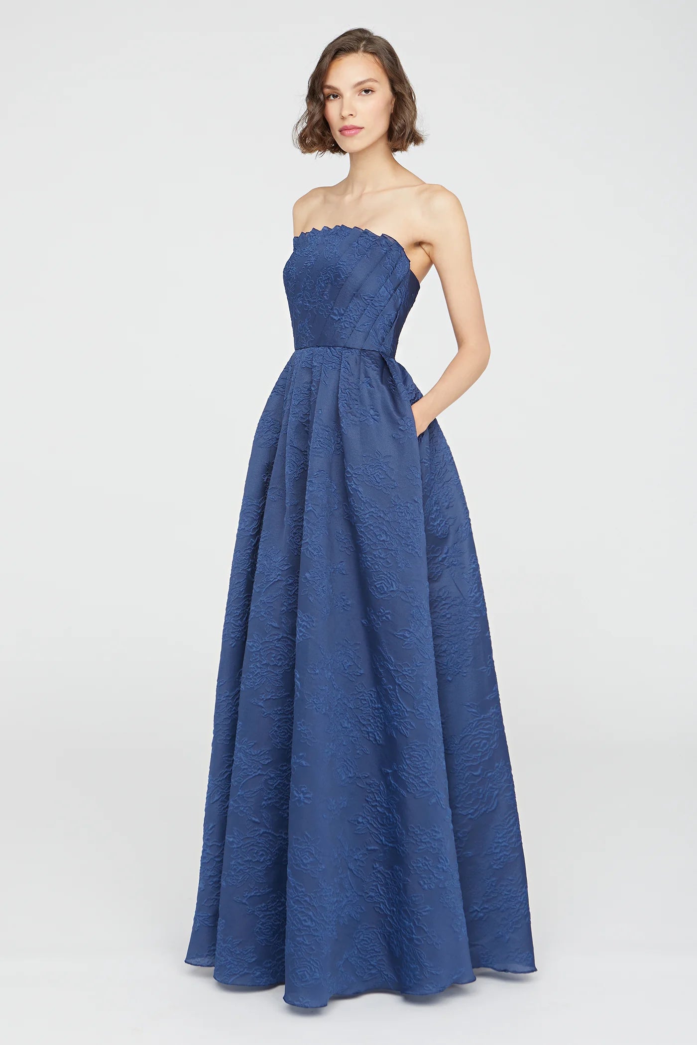 Mariana Fan Fold Navy Gown