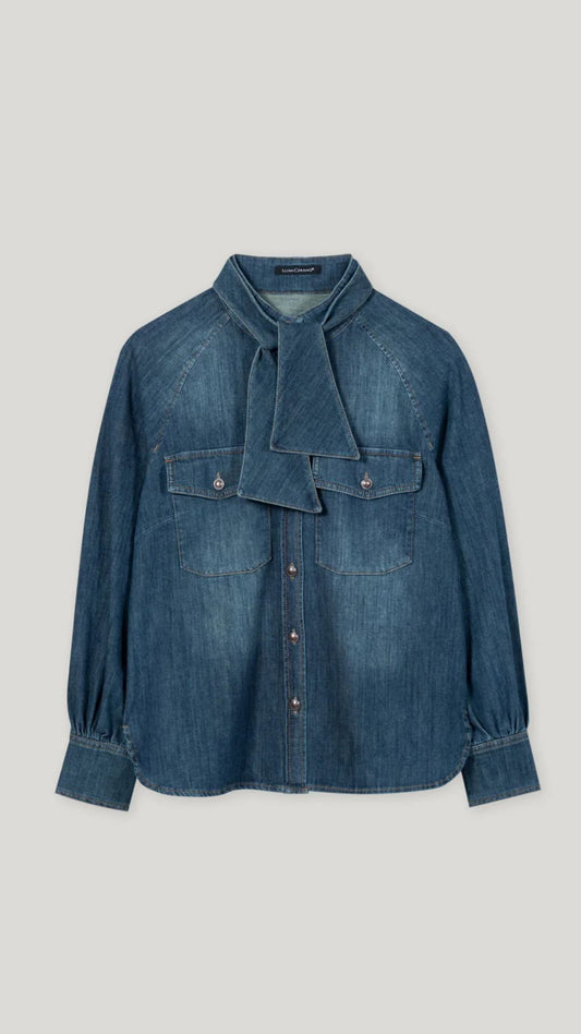 Denim Blouse With A Tie