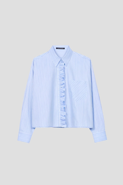 Striped Shirt Blouse with Frill