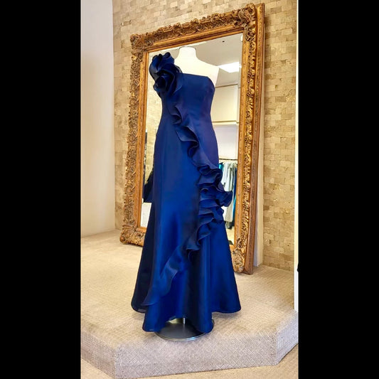 Navy Side Ruffle Gown #544