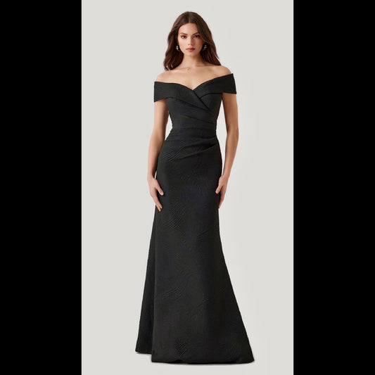 Metallic Jacquard Wavy Pattern Portrait Gown