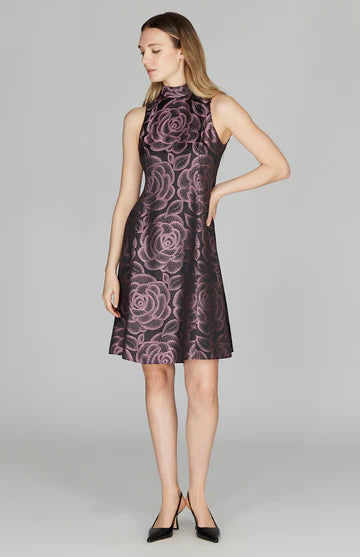 Rose Dot Jacquard Short Dress w/ Back Neck Tie