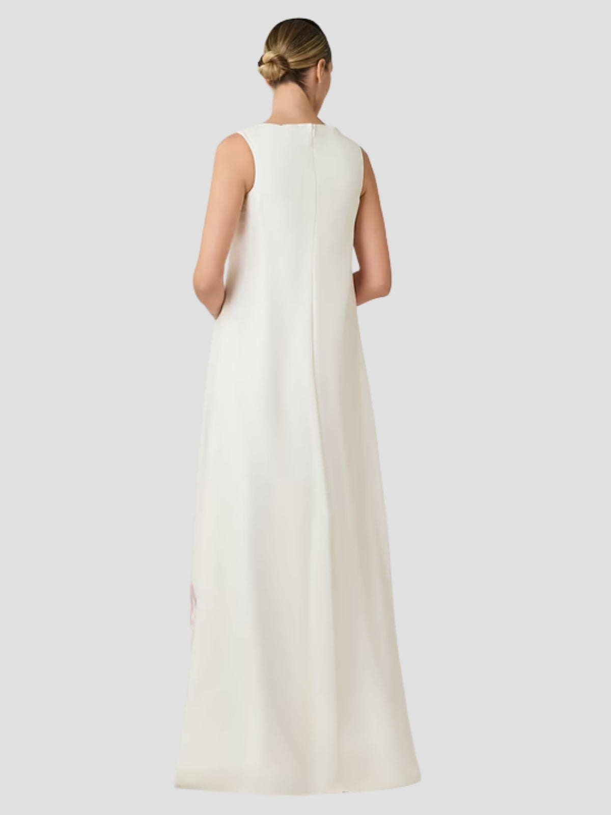 Flower Print Crepe With Chiffon Overlay Gown