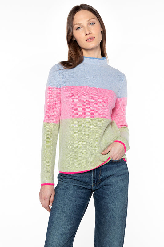 Plaited Honeycomb Wide Stripe Pullover in Rosetta Multi