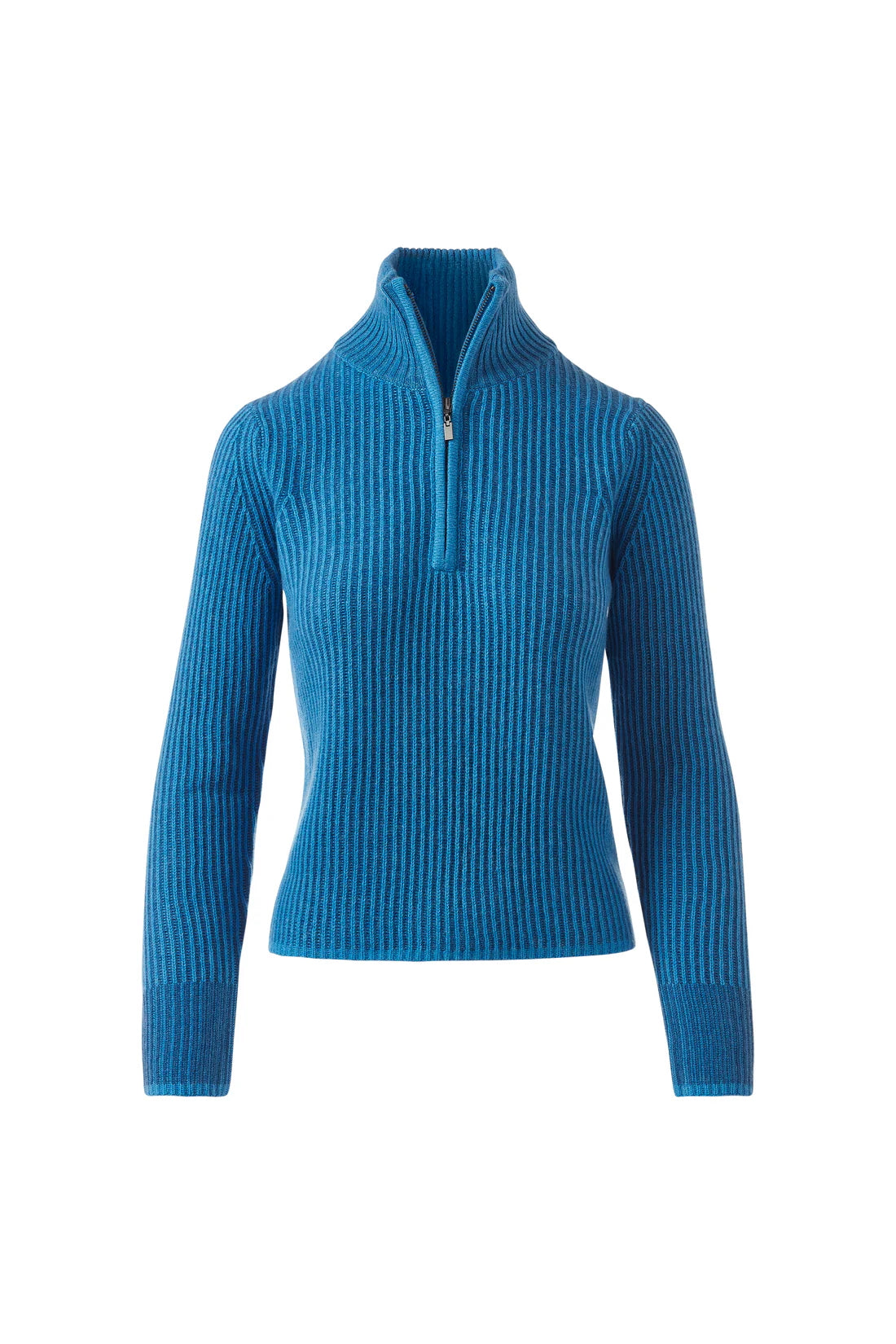 Plaited Rib Zip Mock in Ice Blue/Pearl