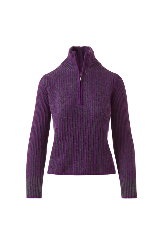 Plaited Rib Zip Mock in Violet