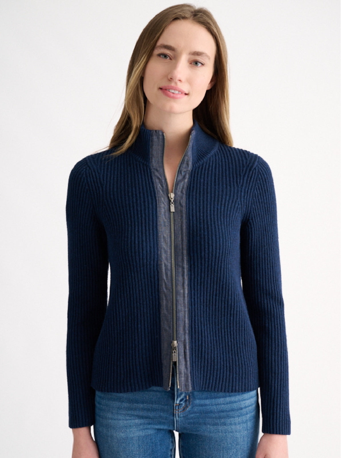 LFSG6-219 Denim Trim Zip Mock