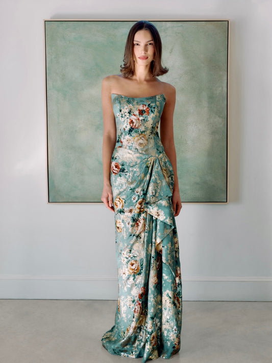Heirloom Mint/Gold Floral Gown