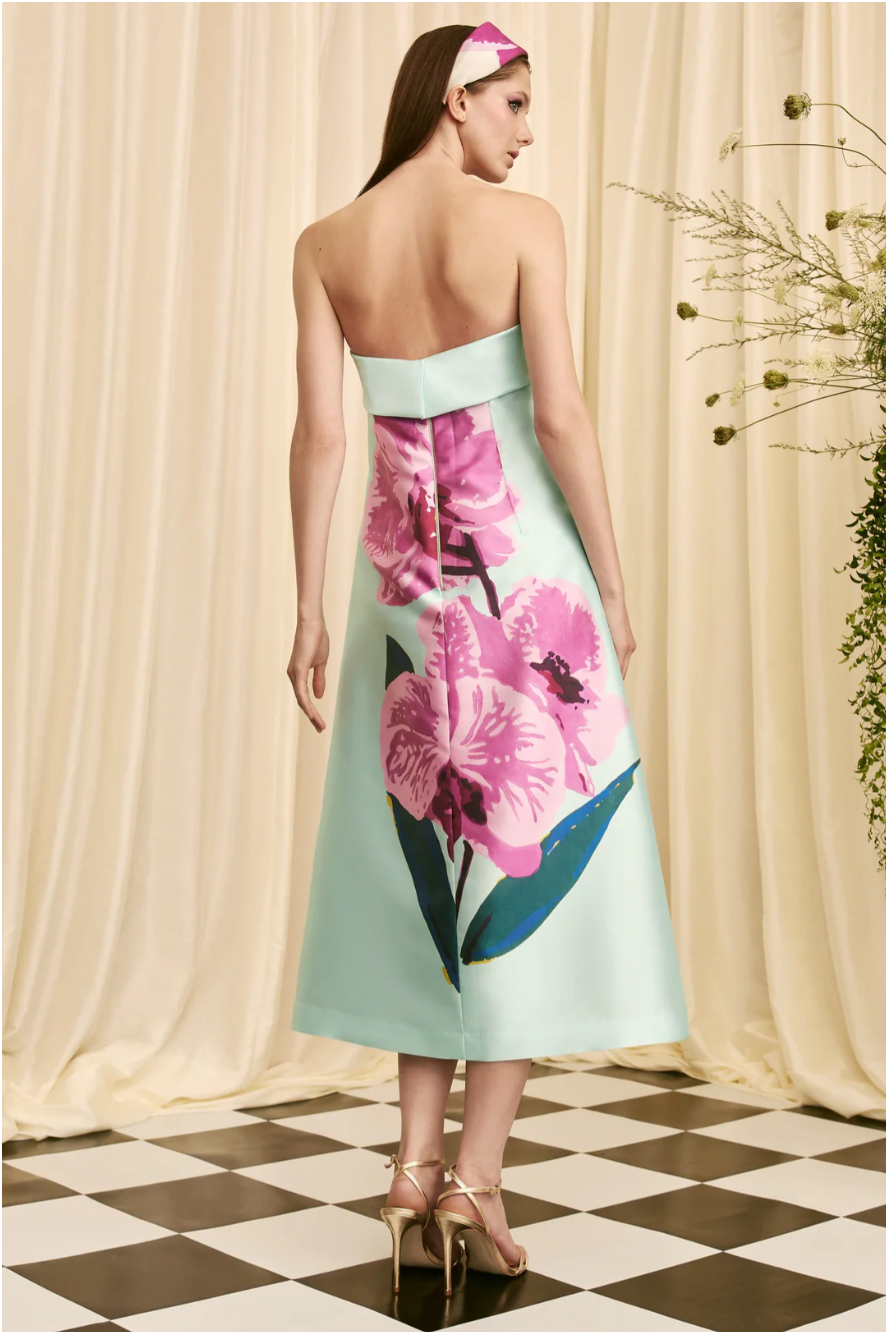 Strapless Aqua Midi Dress - 7045