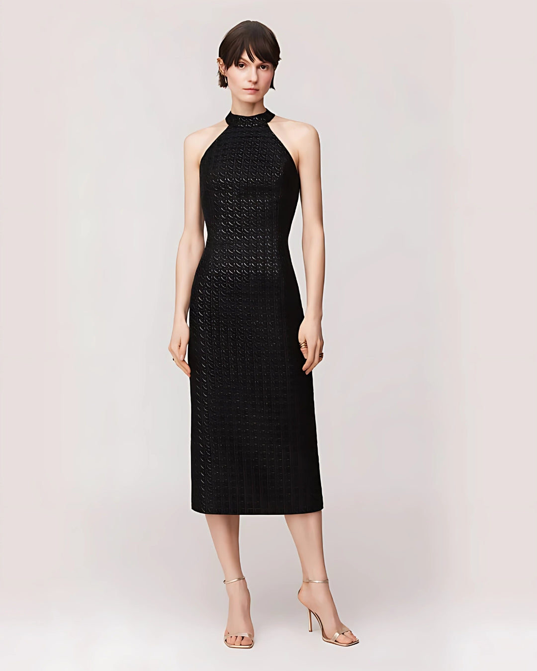 Halter-Neck Black Midi Dress