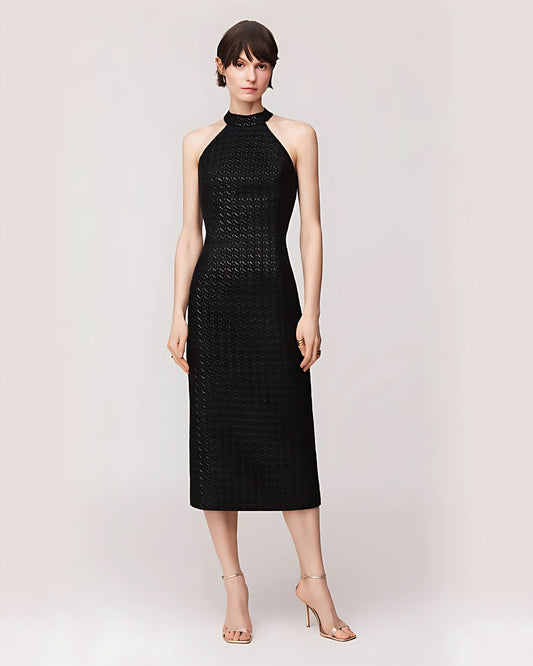 A&B6714 Halter-Neck Black Midi Dress