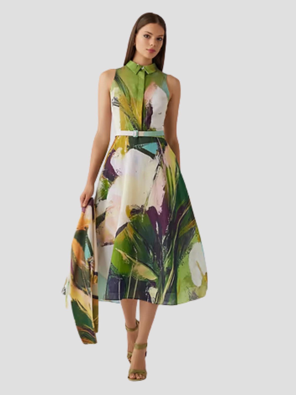 Cotton Abstract Print Sleeveless Shirtwaist Dress
