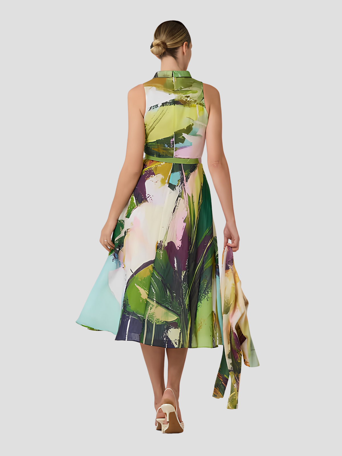 Cotton Abstract Print Sleeveless Shirtwaist Dress