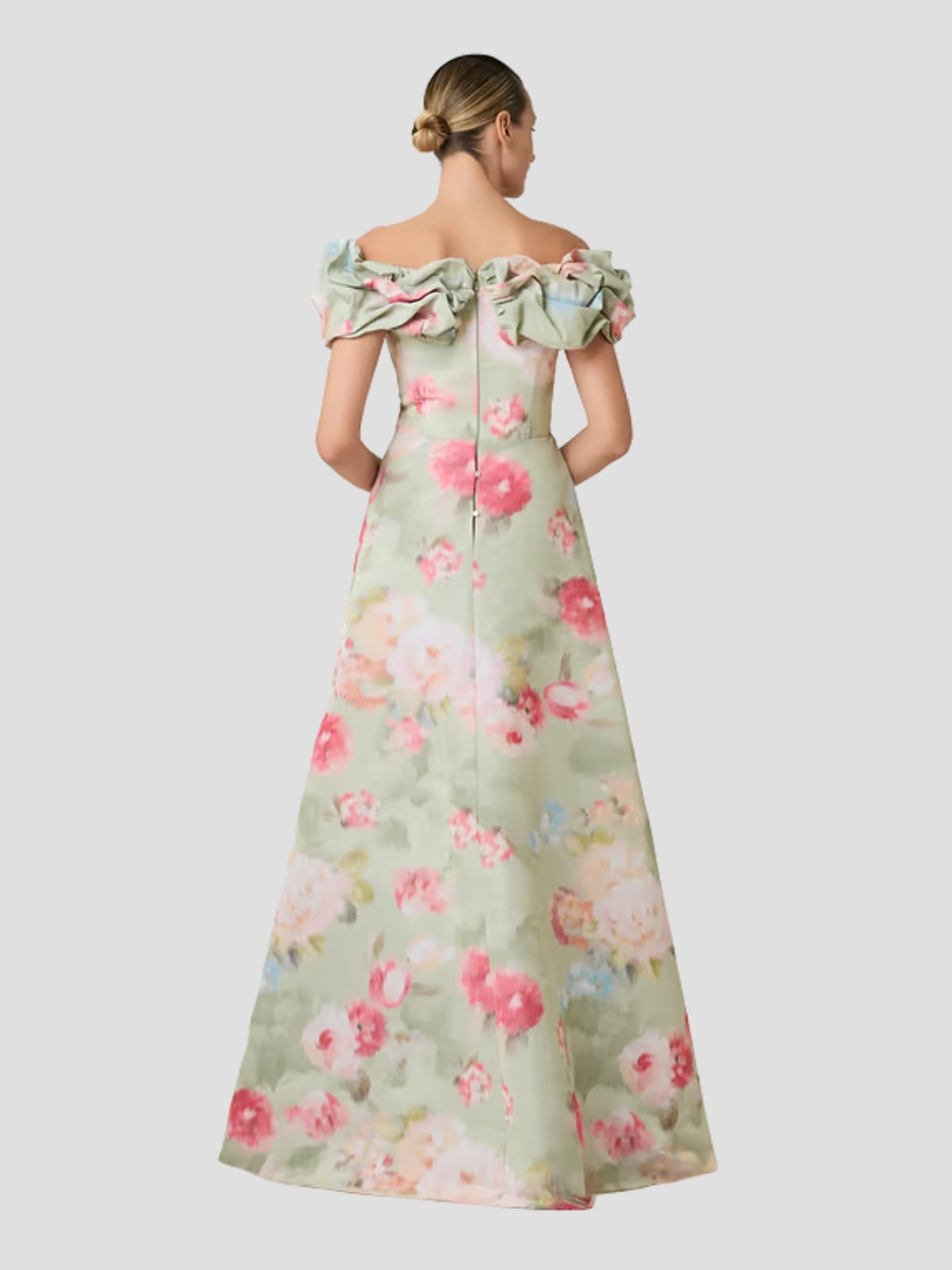 Taffeta Digital Print Scrunch Bodice Gown