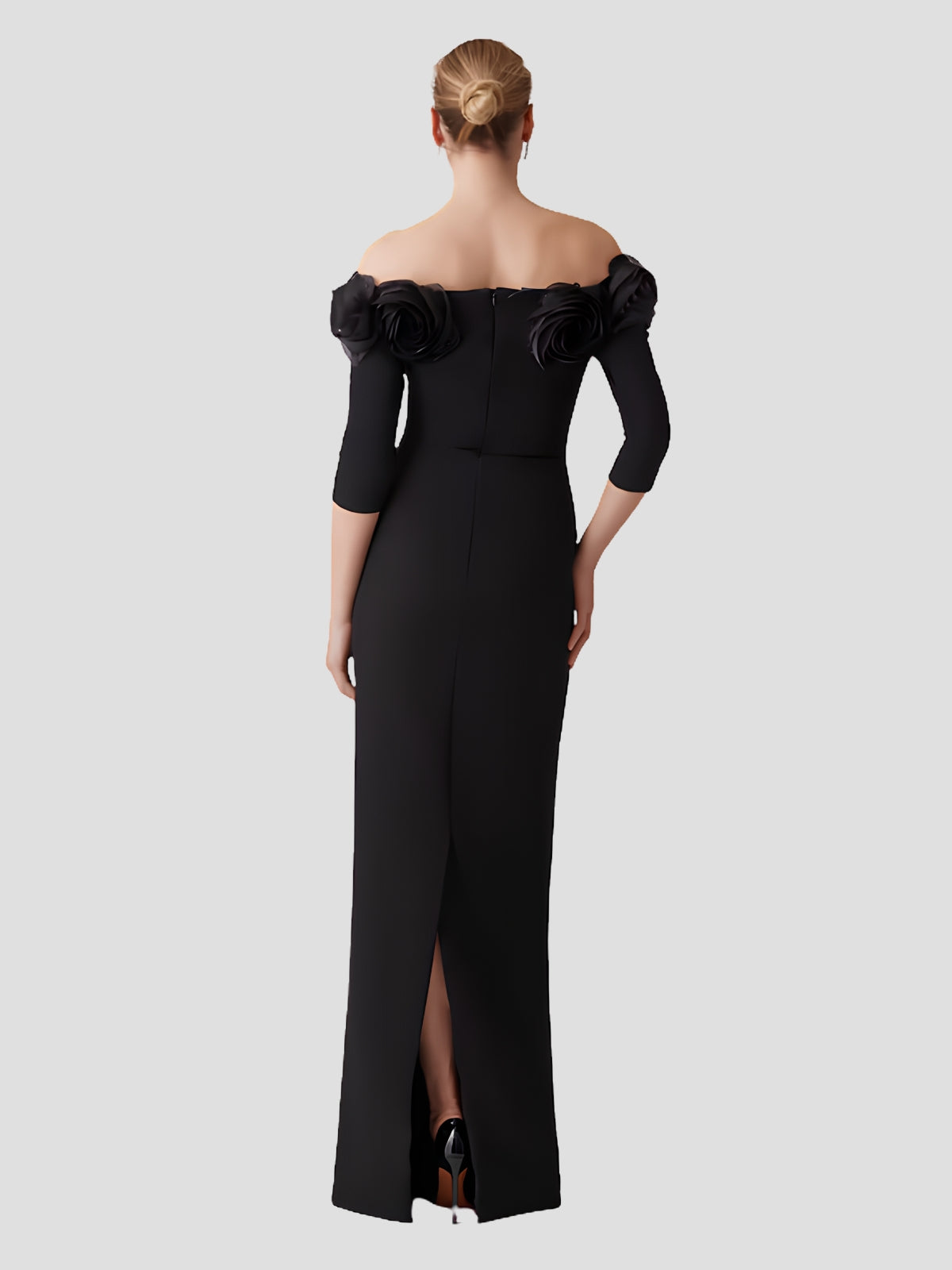 Crepe 3D Flower Off The Shoulder Gown
