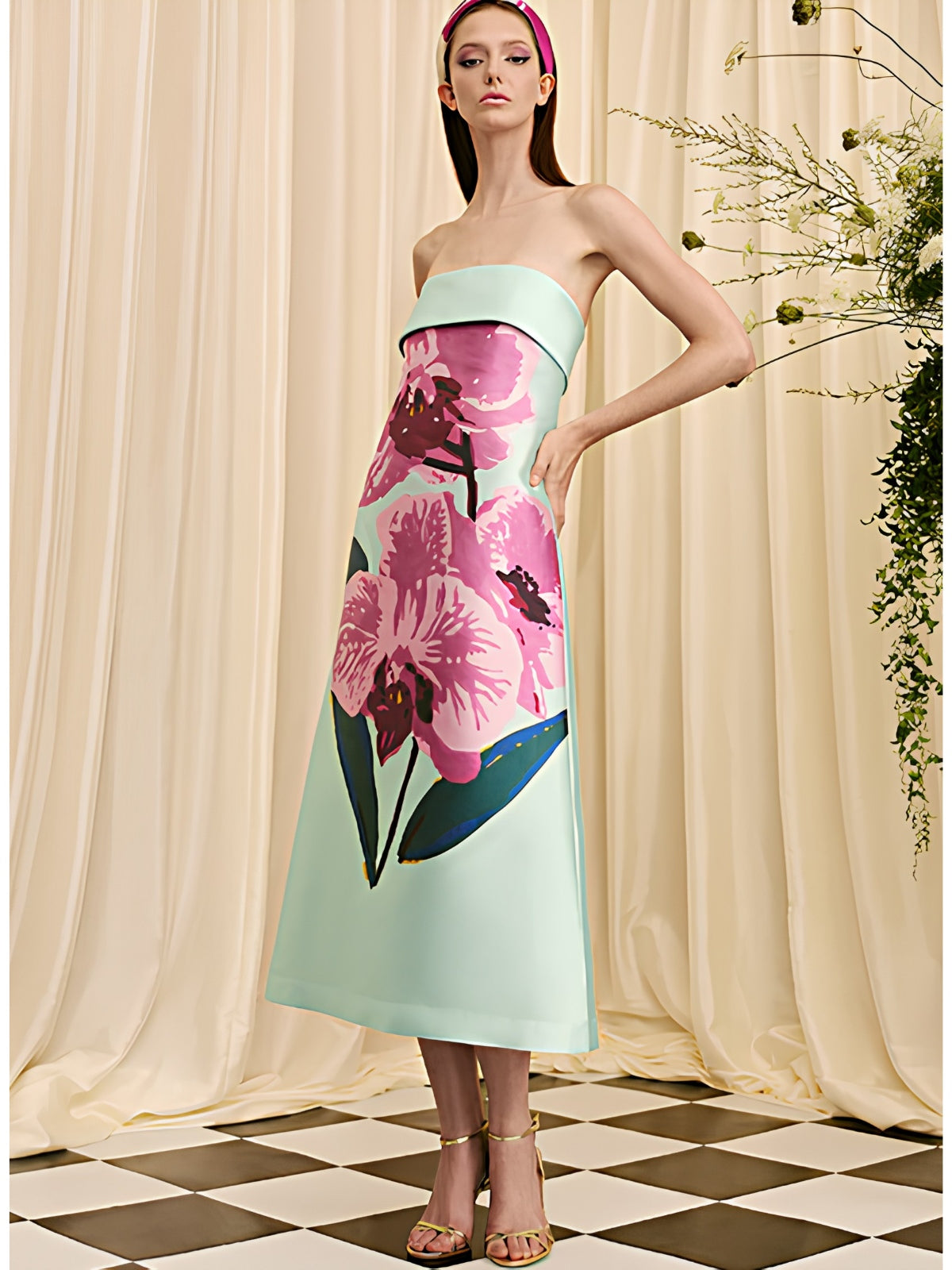 Strapless Aqua Midi Dress - 7045