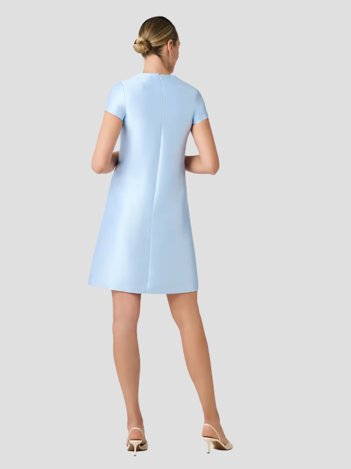 Faille Cap-Sleeve A-Line Dress with Floral Detail