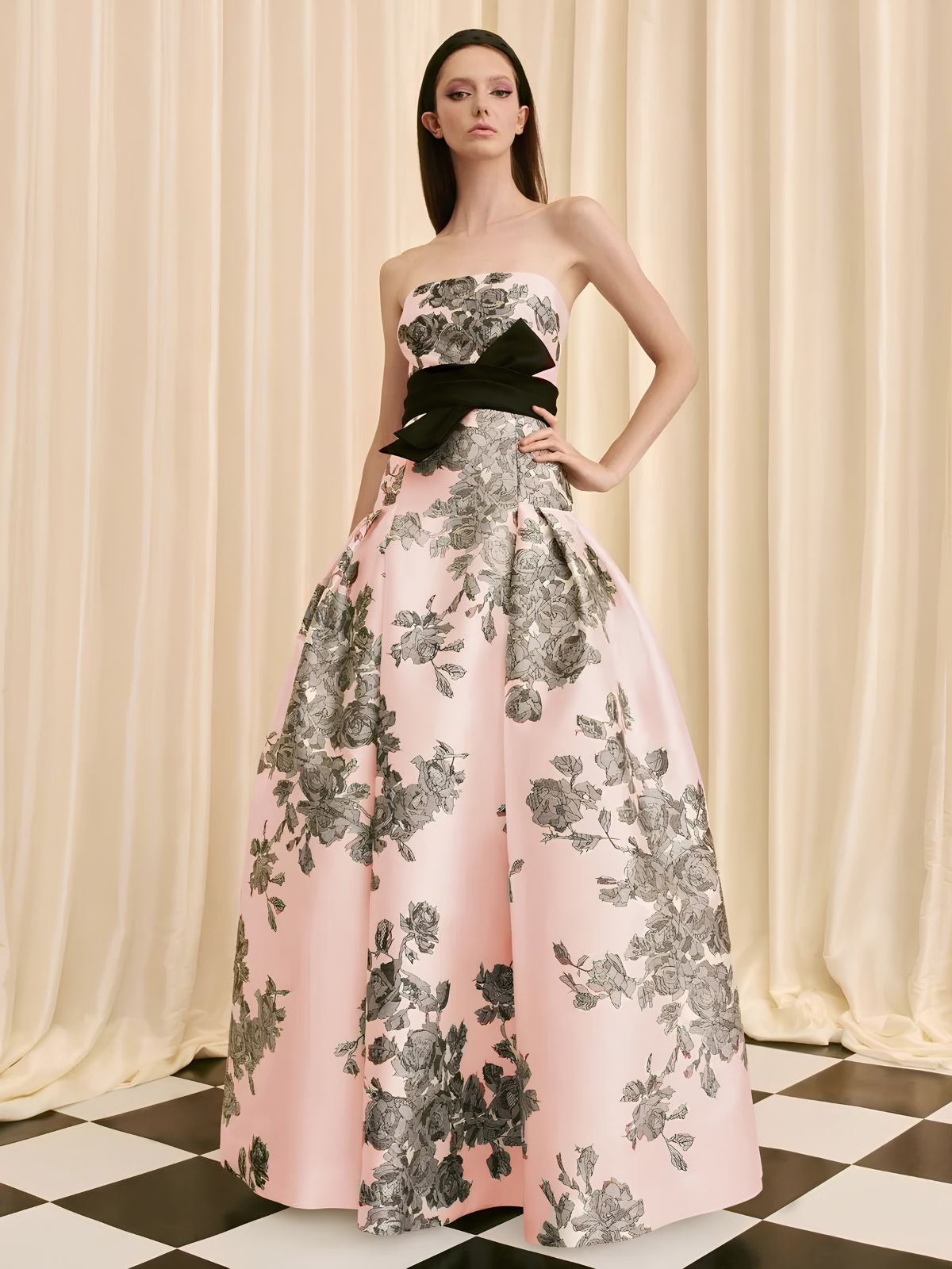 Audrey + Brooks #7008 Pink and Black Gown