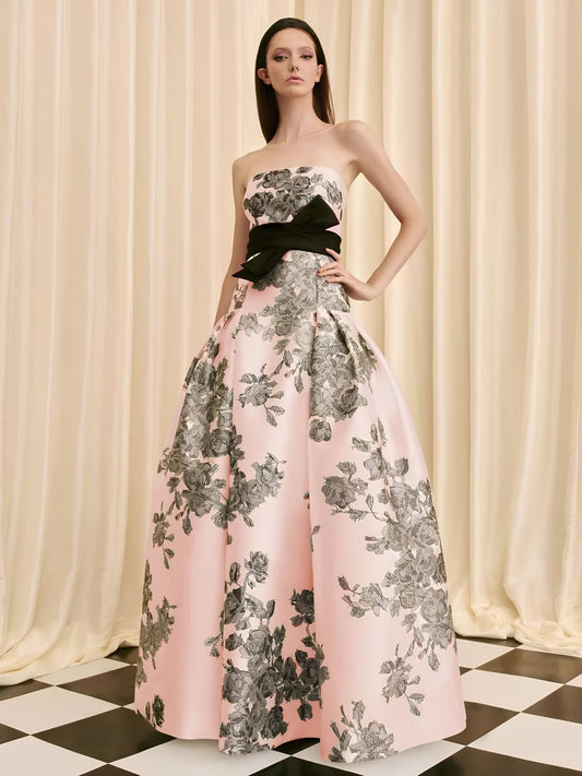 Audrey + Brooks #7008 Pink and Black Gown