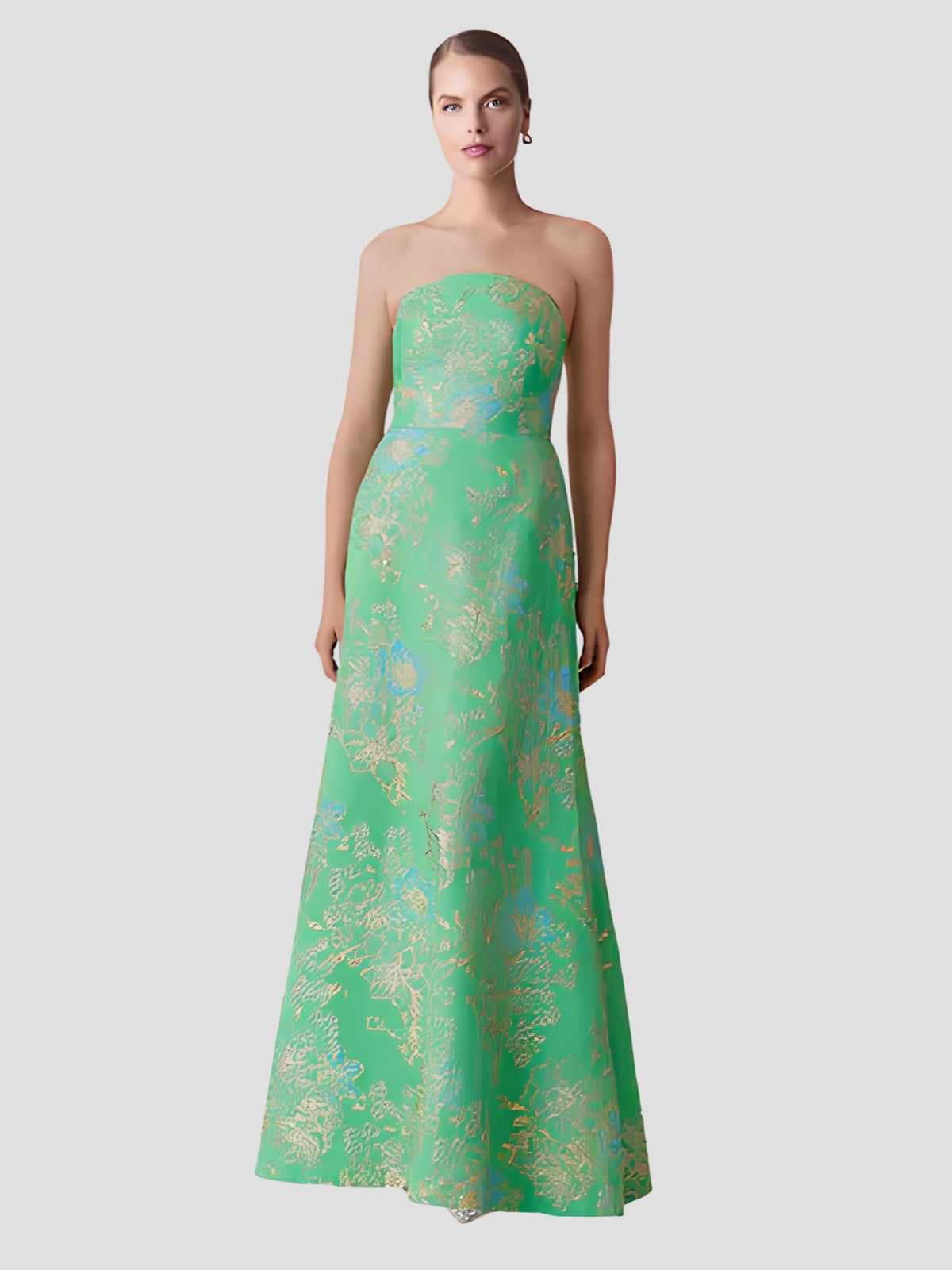 Sleeveless Metallic Multi Jacquard Gown