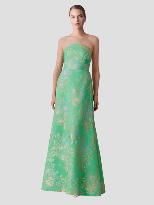 Sleeveless Metallic Multi Jacquard Gown