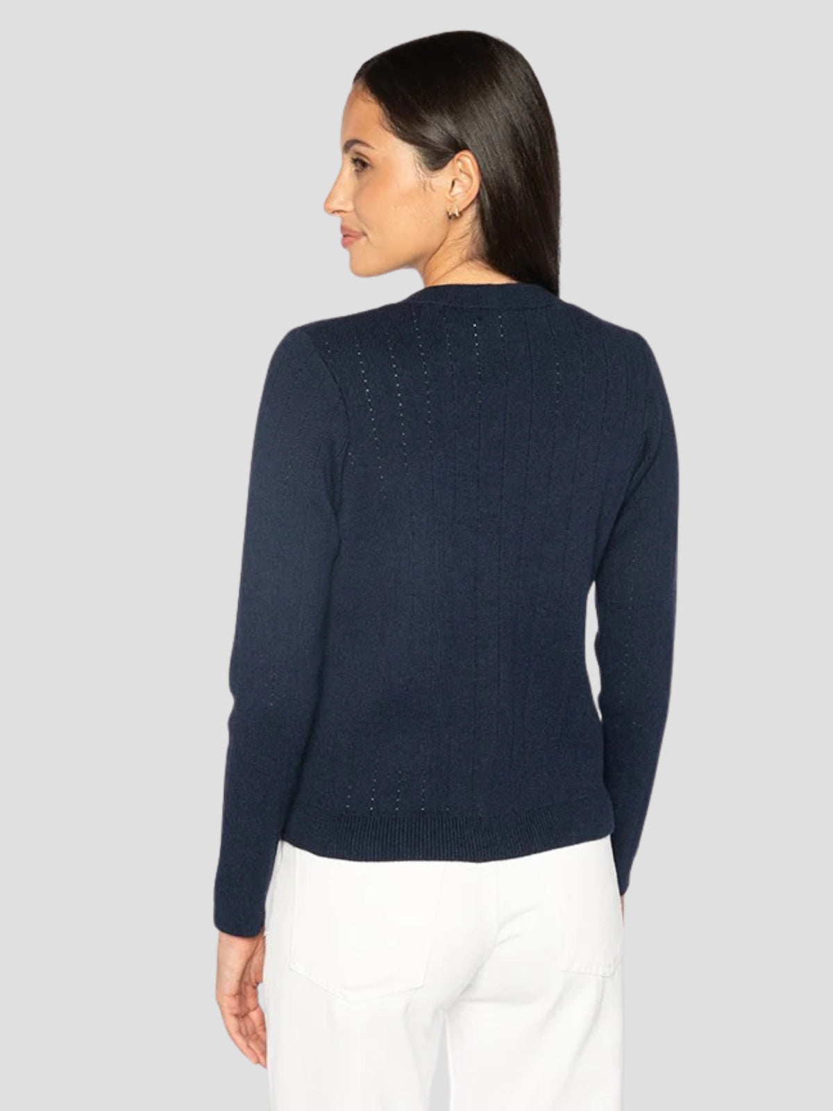 Rib Button Front Vee- Navy