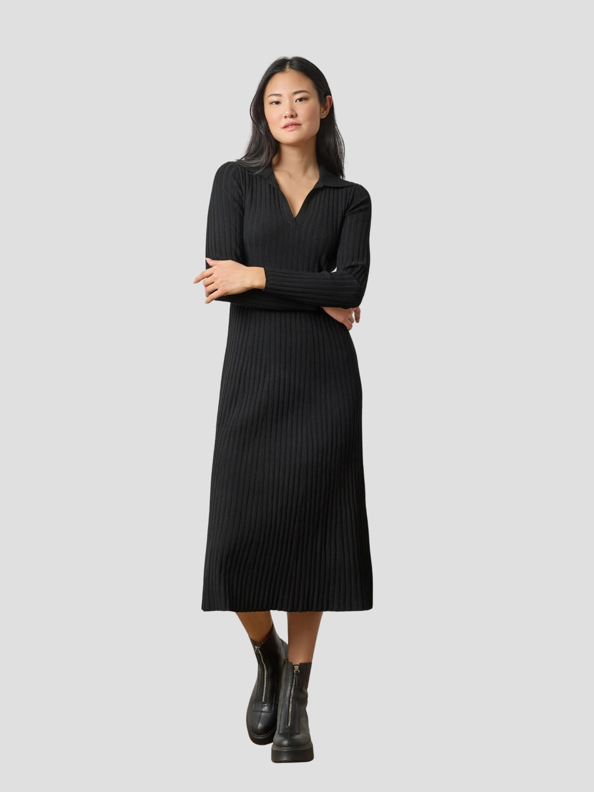Long Sleeve Rib Henley Dress