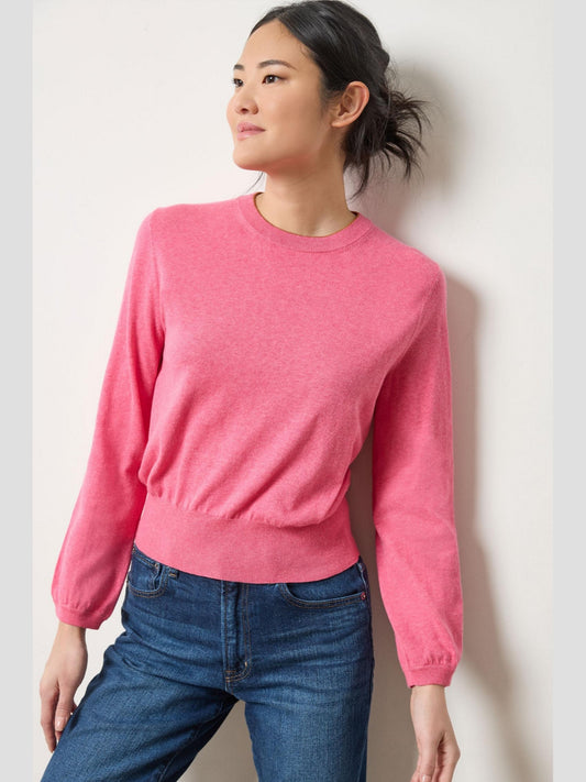 Shirred Sleeve Crewneck Sweater