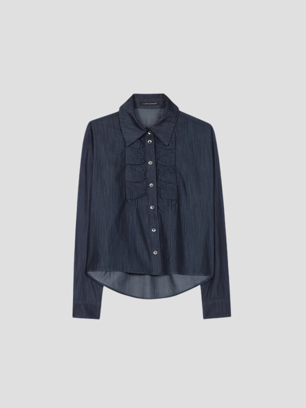 Denim Shirt Blouse with Ruffle