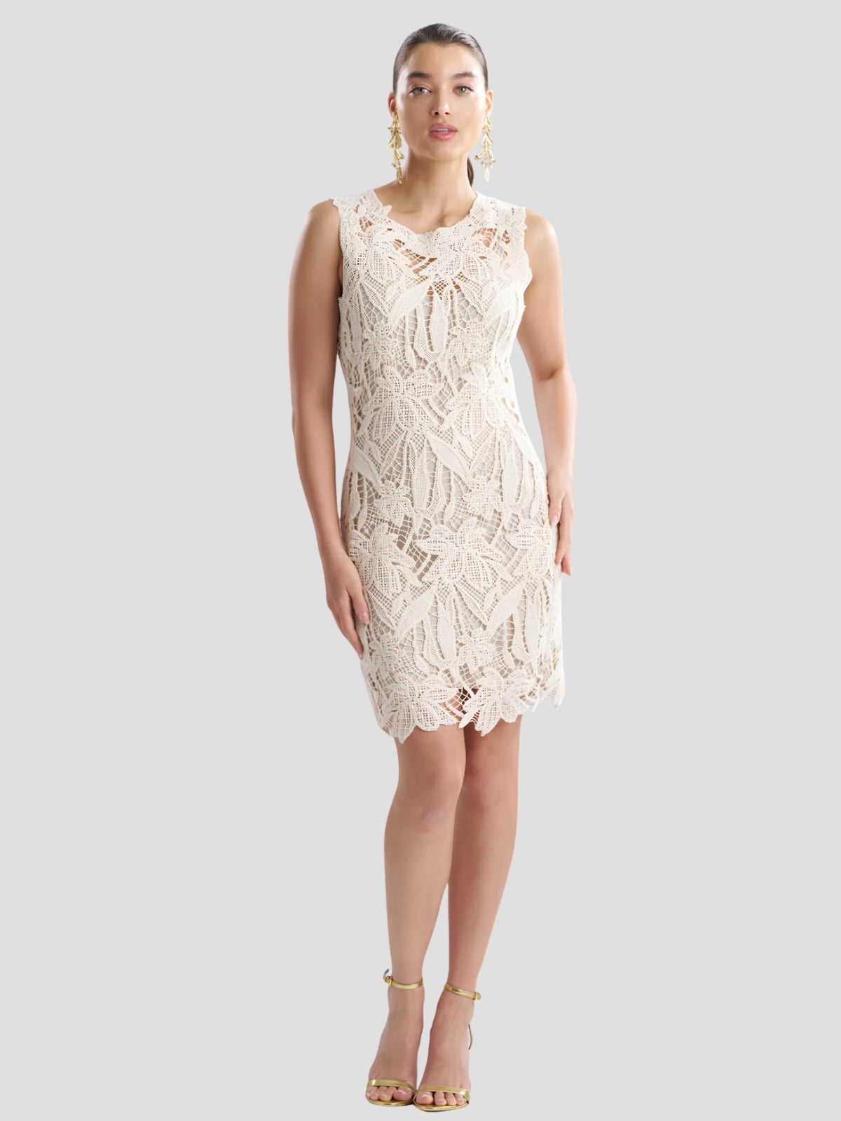 X83036-Crochet Lace Cotton Sheath Dress