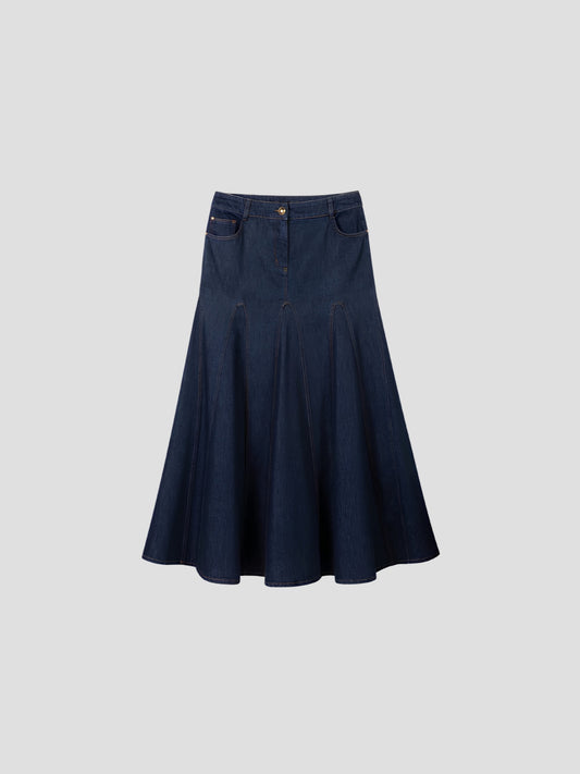 Denim Godet Skirt