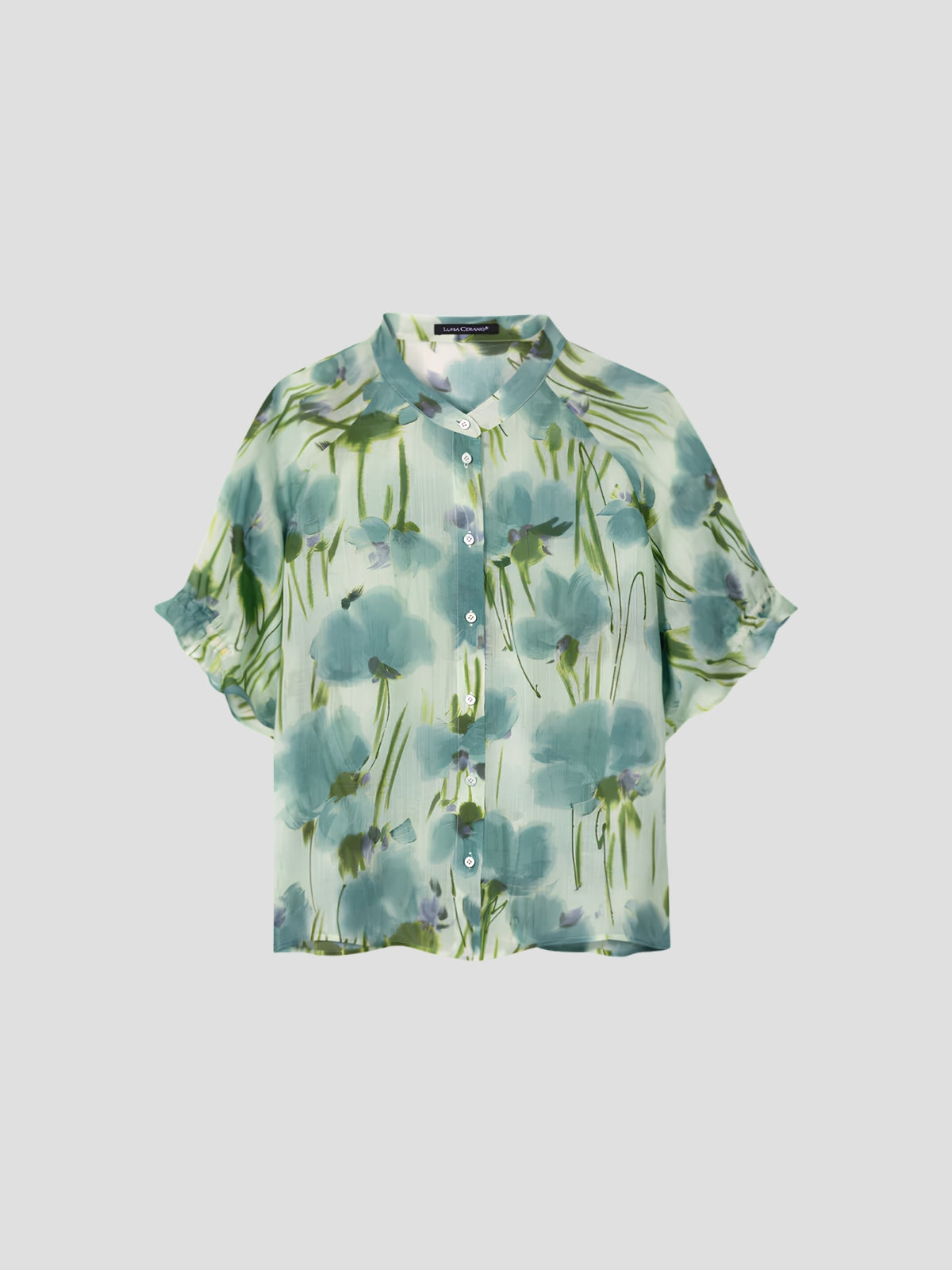 Ramie Blouse with Flower Print