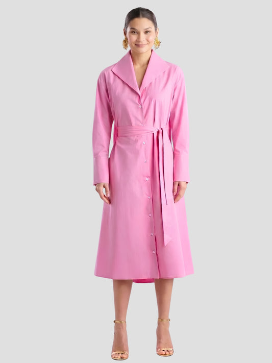 Tech Cotton Taffeta Tunnel Belted Trapeze Dress