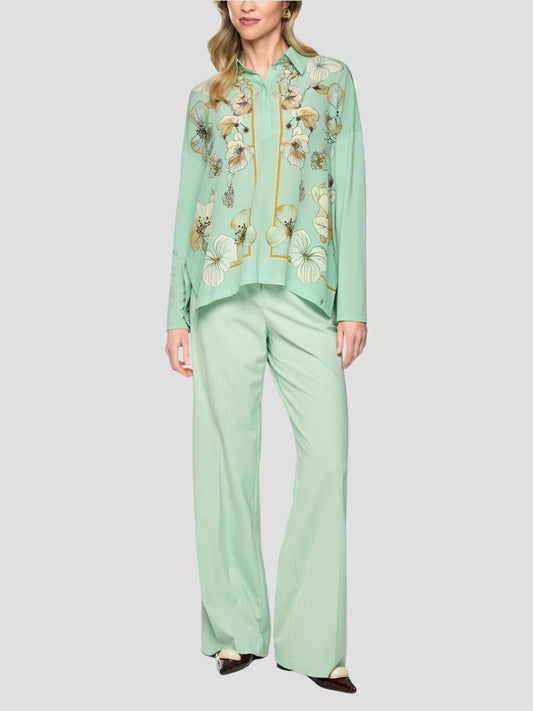 Shirt blouse in blend of materials