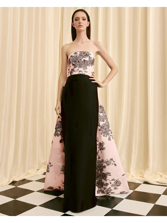 Strapless Gown with Bow and Detachable Train