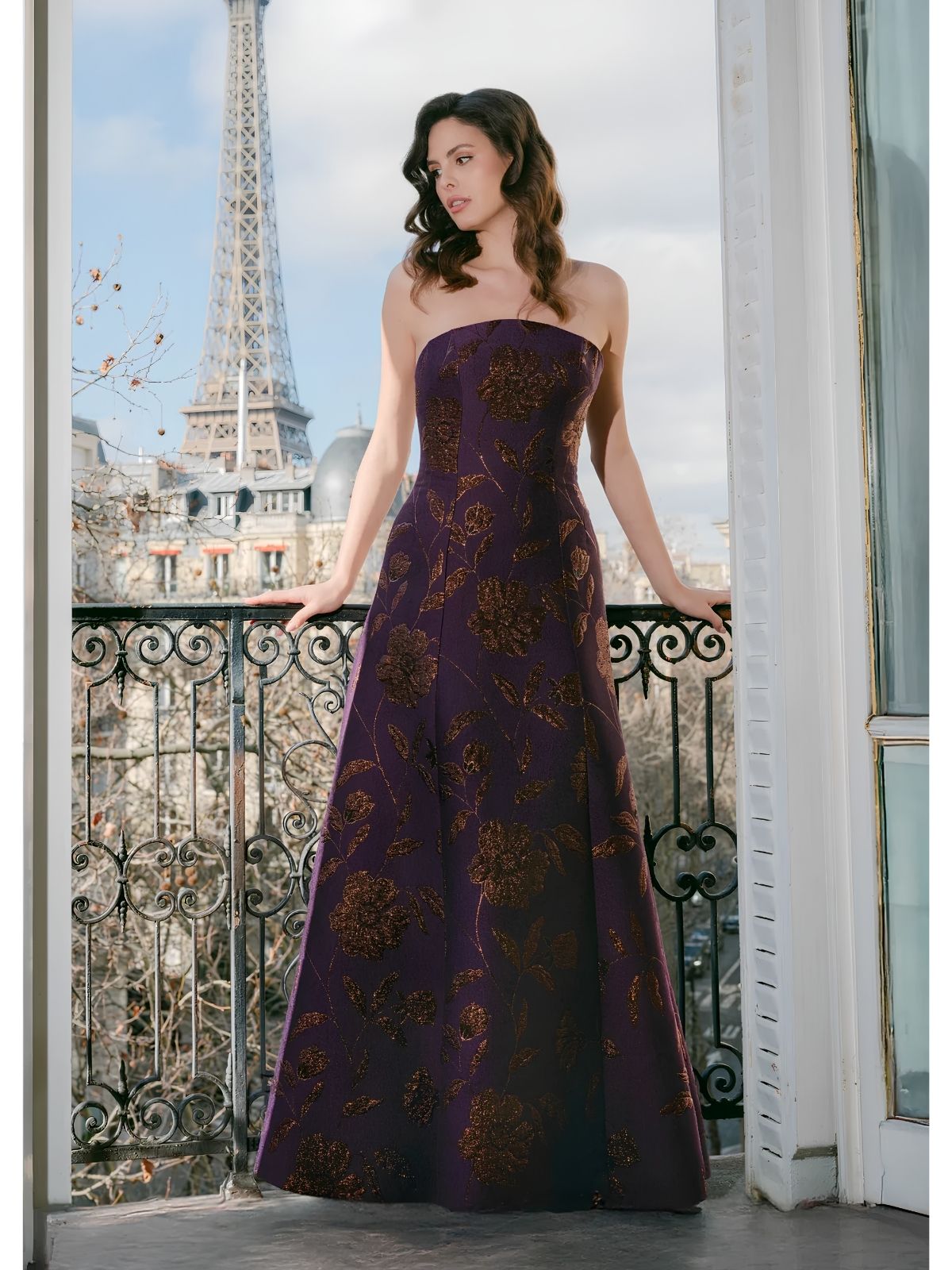 L'Opera Metallic Floral Gown