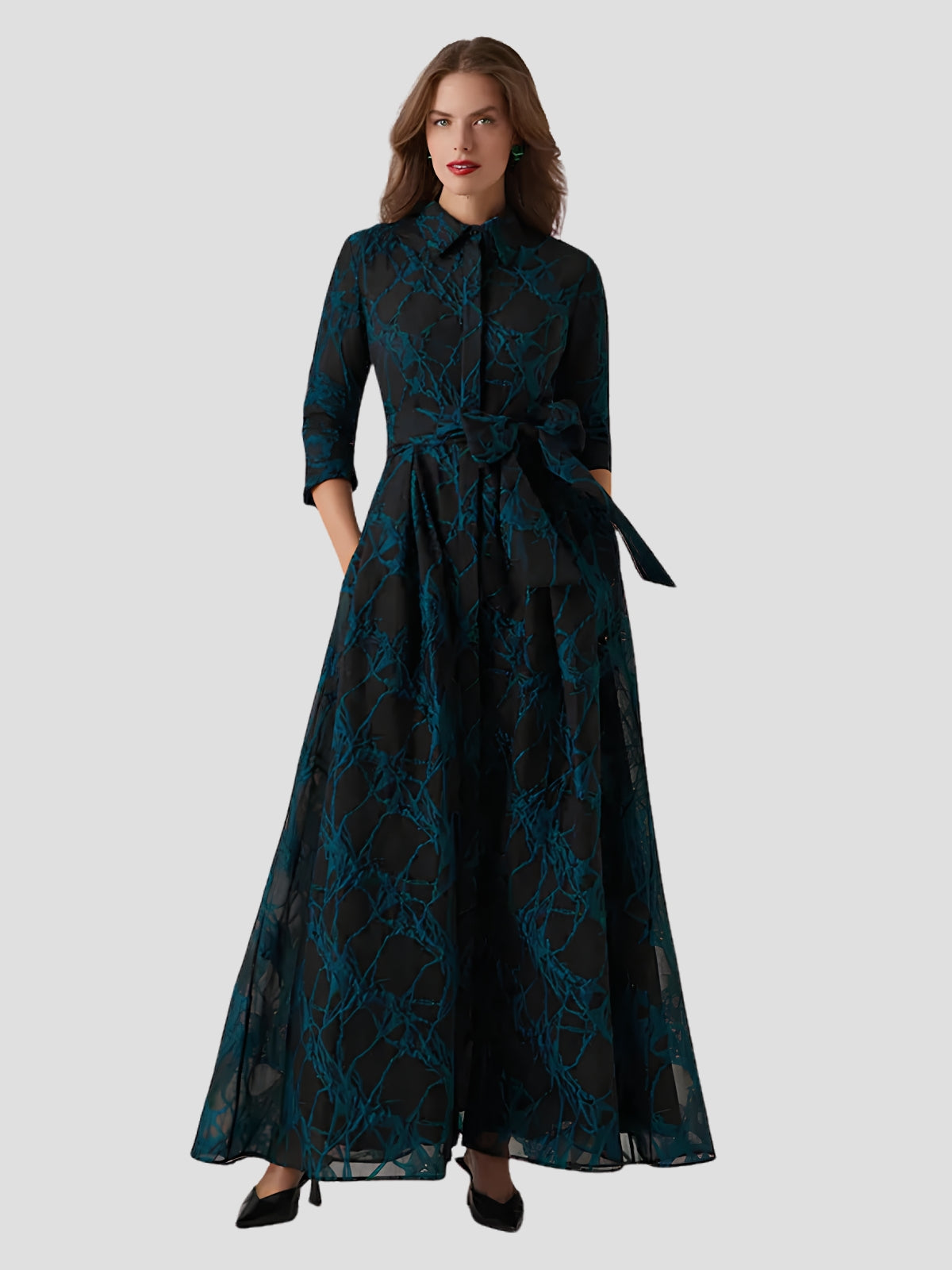 Organza Web Pattern Shirt Dress